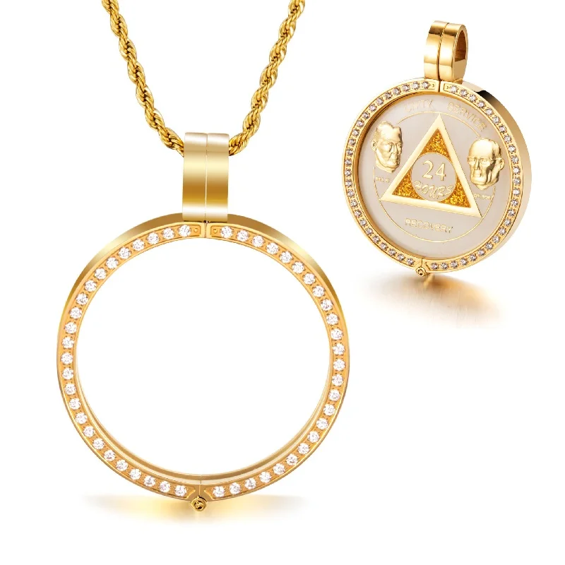 Custom Different Size Stainless Steel Crystal Stone Coin Bezels Necklace Pendants Buy Coin