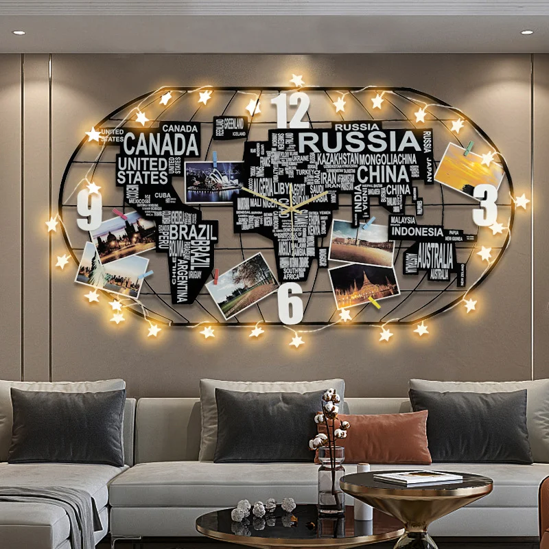 

odm/odmmodern wall clockdiy hot selling world map with led lights fashion diy home decorationreloj de pared, As photo show