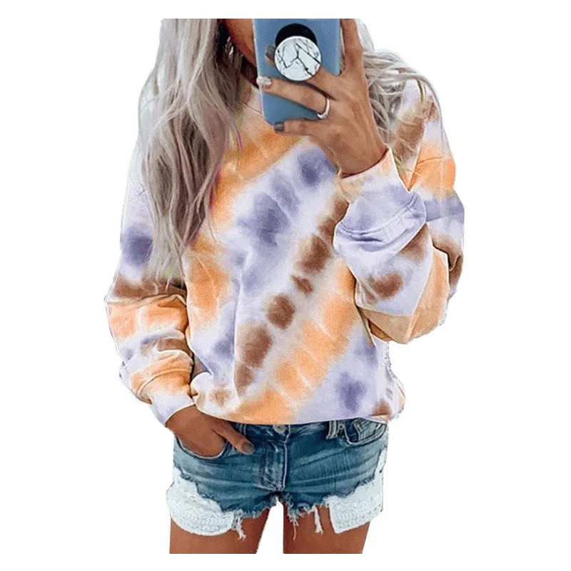 

Women's Long Sleeve Tie Dye Print Sweatshirt Crop Top