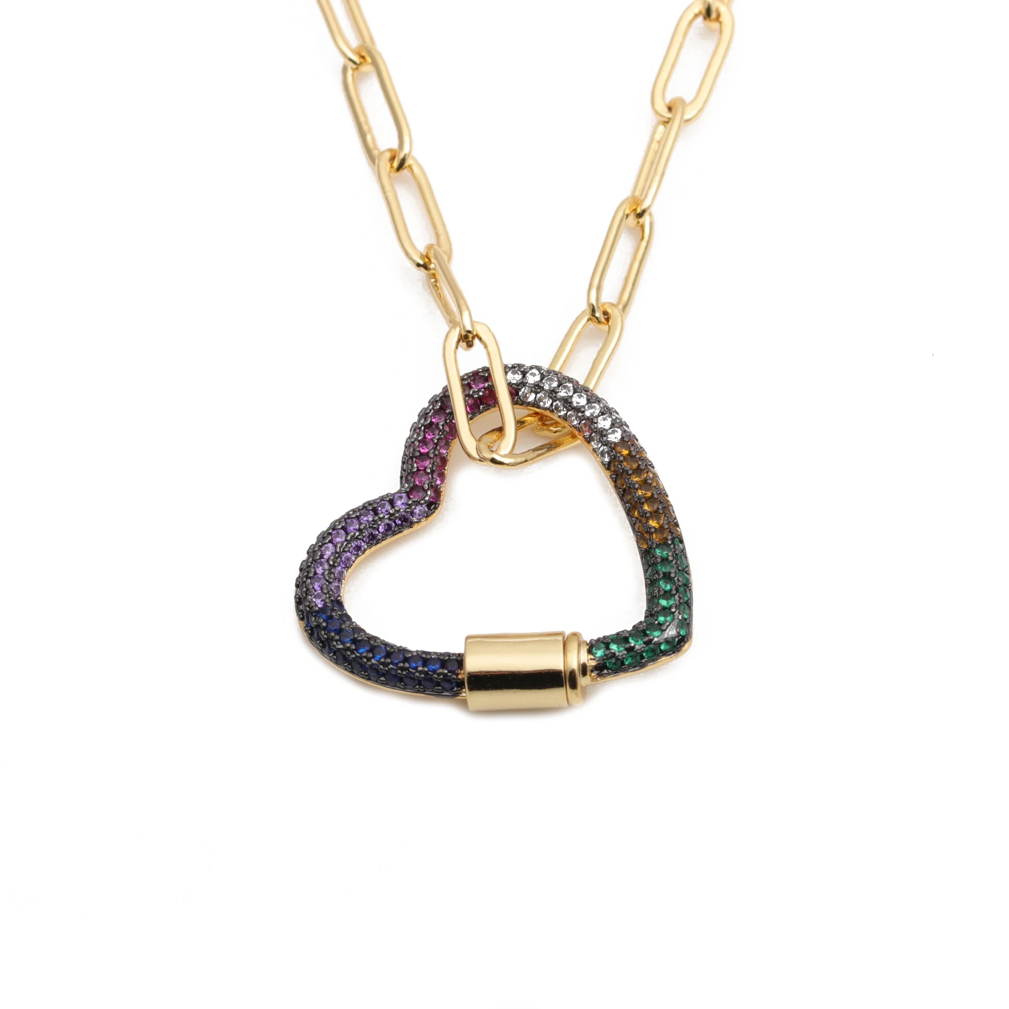 

High Quality Miami Cuban necklace copper heart necklace Hip Hop Jewelry, Picture