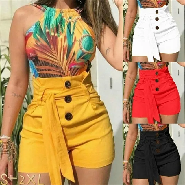 

5XL 4XL 3XL 2019 Summer Women s Fashion Lace Up Tie Pants Plus Size Casual High Waist Short Pants Plus Size