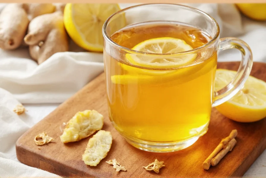Woman enjoying a steaming cup of honey lemon ginger tea while looking out a window on a rainy day