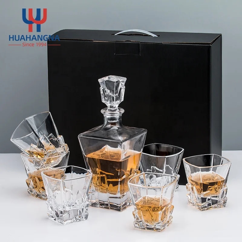 

RTS Heavy Base 7 Pack Large Capacity Rock Liquor Whiskey Decanter Set with 6 Old Fashioned Glasses in Gift Box