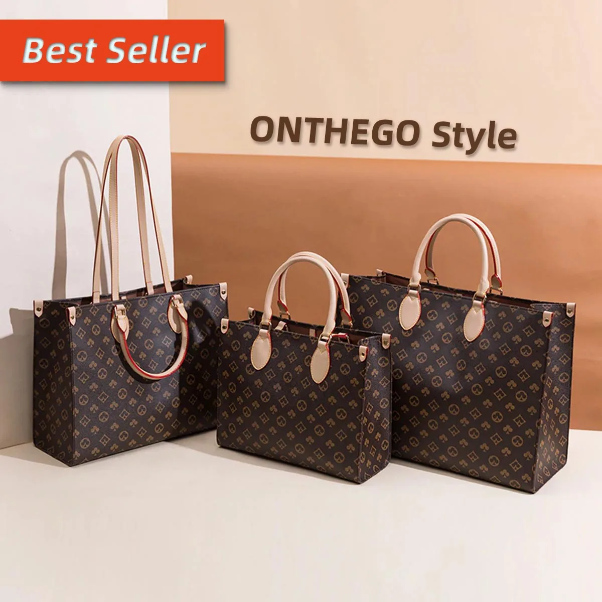 

Designer Handbag Famous brands style women Tote bags women handbags ladies onthego style Luxury replicate purses and handbags, Brown