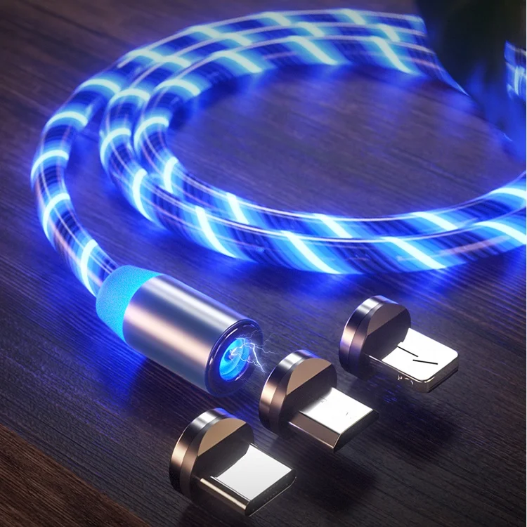 

Wholesale Magnetic Fast Charging USB Cable Flowing Light Phone Accessories Cable USB Led Luminous Micro Lighting Data Cables, Blue /red/green/colored