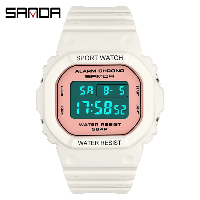 

New SANDA 293 White Women Sports Watch Women Matcha Green Waterproof Ladies Jelly Digital Watches reloj mujer relogio feminino