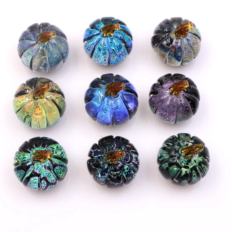 

32mm Universe Galaxy Space Dichroic Murano Lampwork Glass Pumpkin