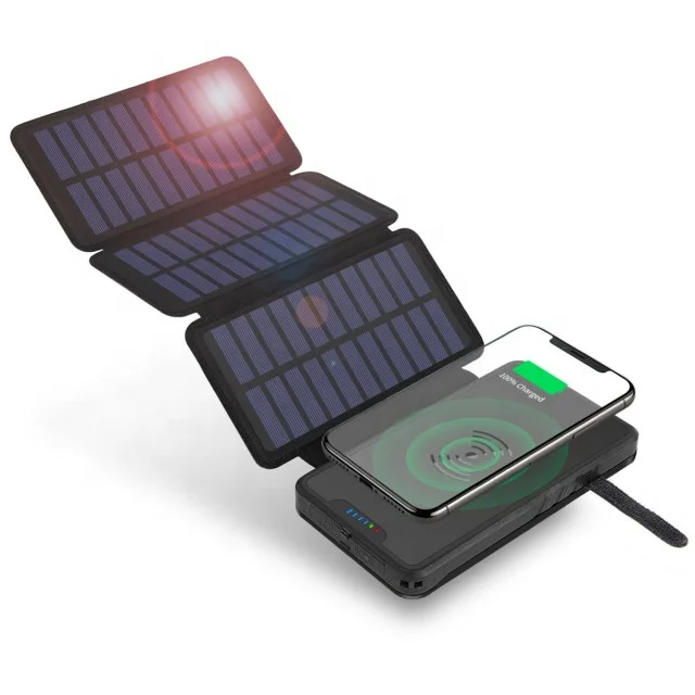 

Outdoor 20000mAh Folding Solar energy Charging Powerbank Cell Phone External Battery QI Wireless Charger Power bank for iPhone