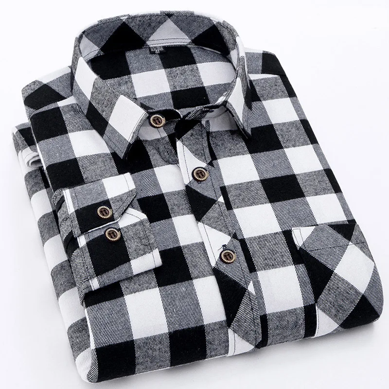 

Casual Plaid plus size men's shirts Long Sleeve Square Neck oversized shirt