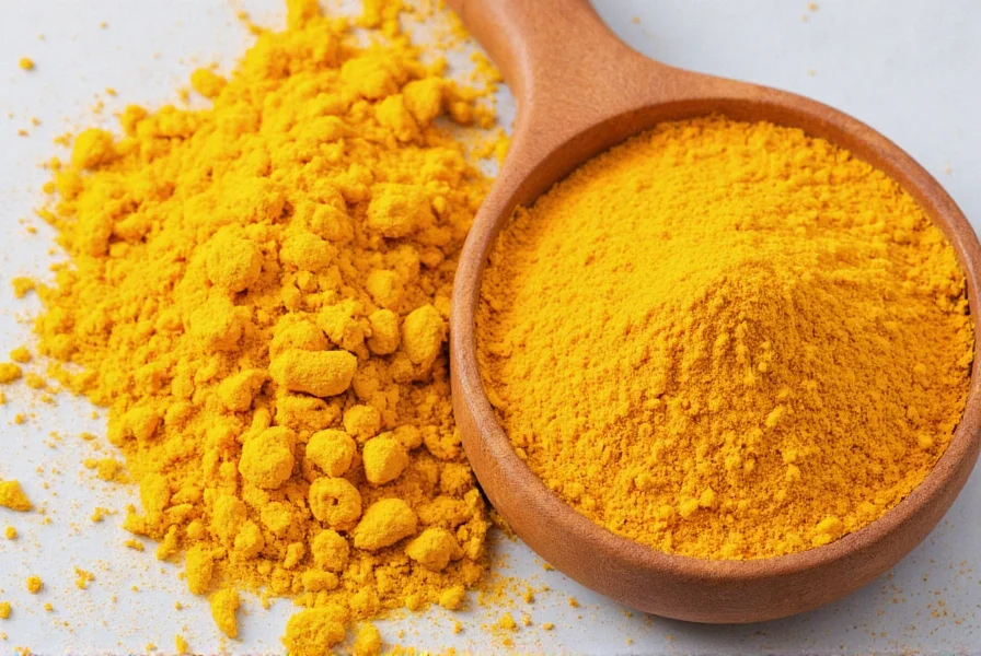 Comparison of turmeric spice jar next to curcumin supplement capsules with molecular diagram overlay
