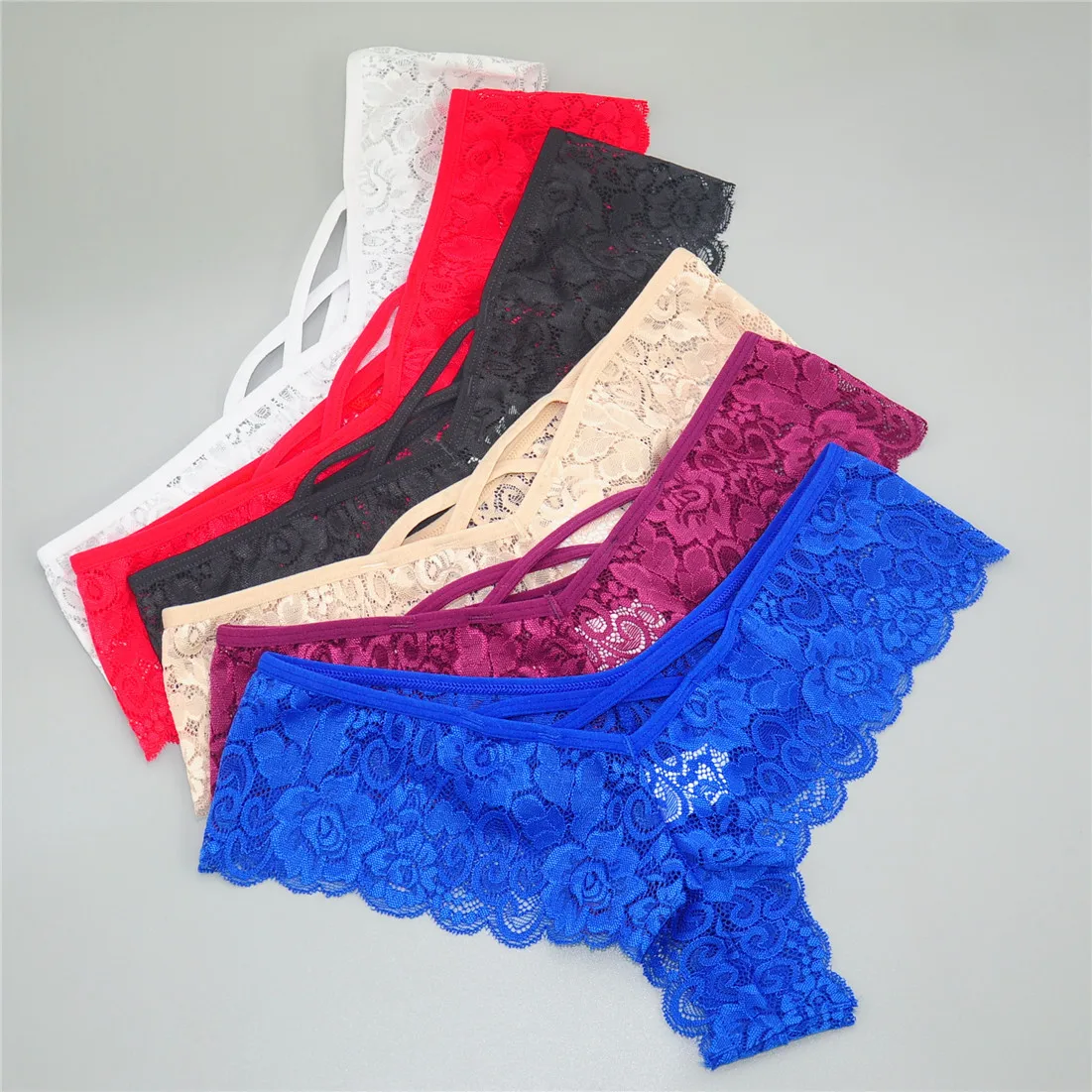 

Sexy Panties Low-raise Lace Briefs Transparent Underpants for Women, Multi colors as picture show