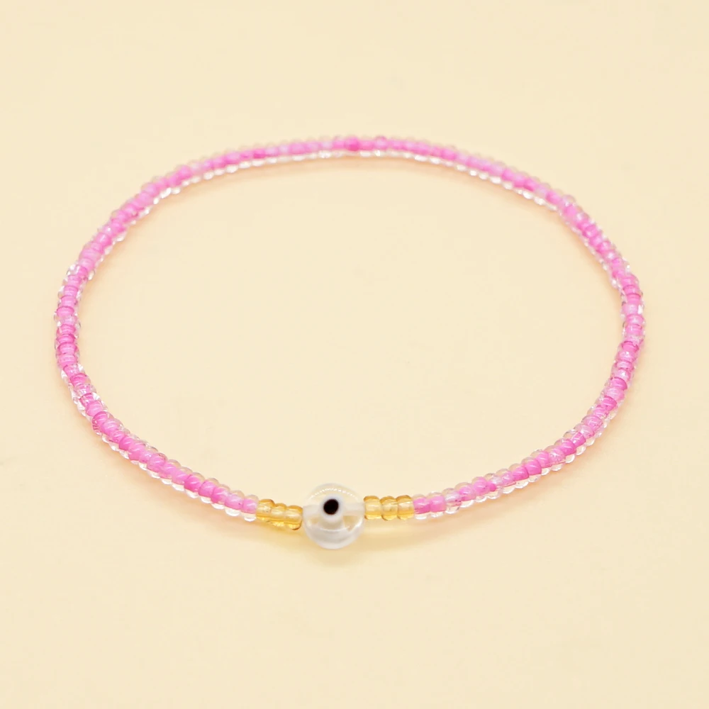 

GO2BOHO The Eye of Transparent White Glass Evil Bracelets Minimalist Everyday Jewelry FGB 12/O Pink Beads Bracelet For Ladies