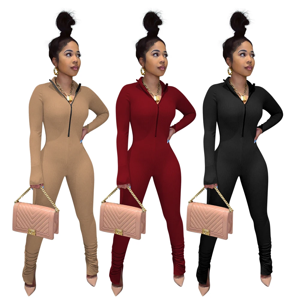 

CL-365 fashion solid color yoga clothes elegant sexy long sleeve jumpsuits elasticity club wear plus size women jumpsuit, Picture color