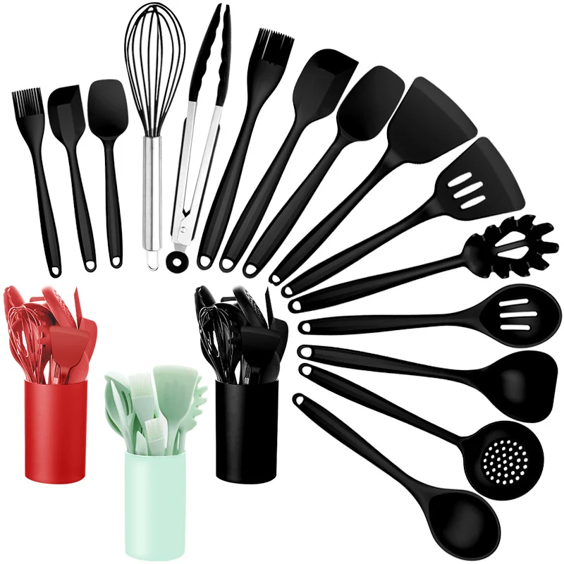 

accessories heavy duty kitchen utensils set 15pcs utensil de cozinh cooking set silicone kitchen utensil set, Red /black