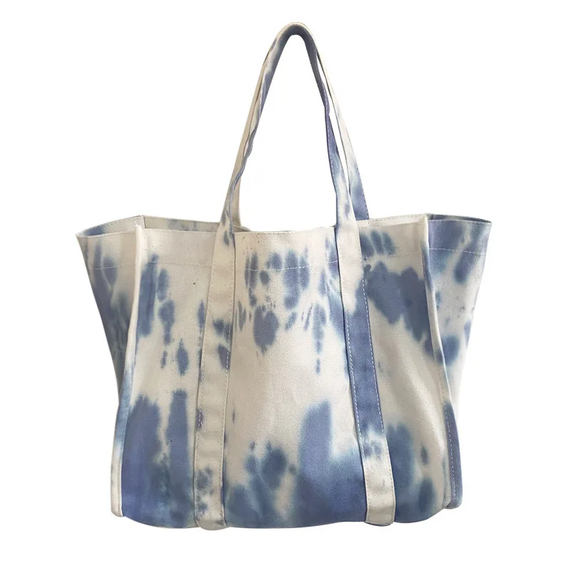 

2022 New Arrival Blue Tie Dye Canvas Tote Handbag High Quality Women Fashion Large Capacity Thick Durable Cotton Shopping Bag, Customizable