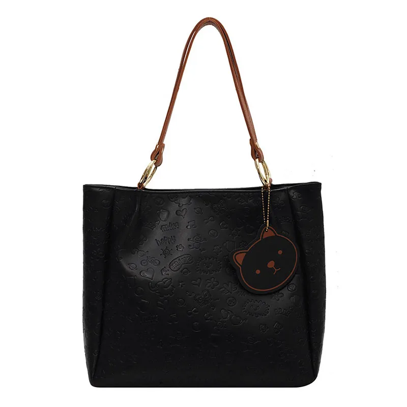

Hot Sale New Style Large Capacity Ladies Handbag Large Capacity Solid Color Single Shoulder Bag Cute Cat Pendant Tote Bag YGH050