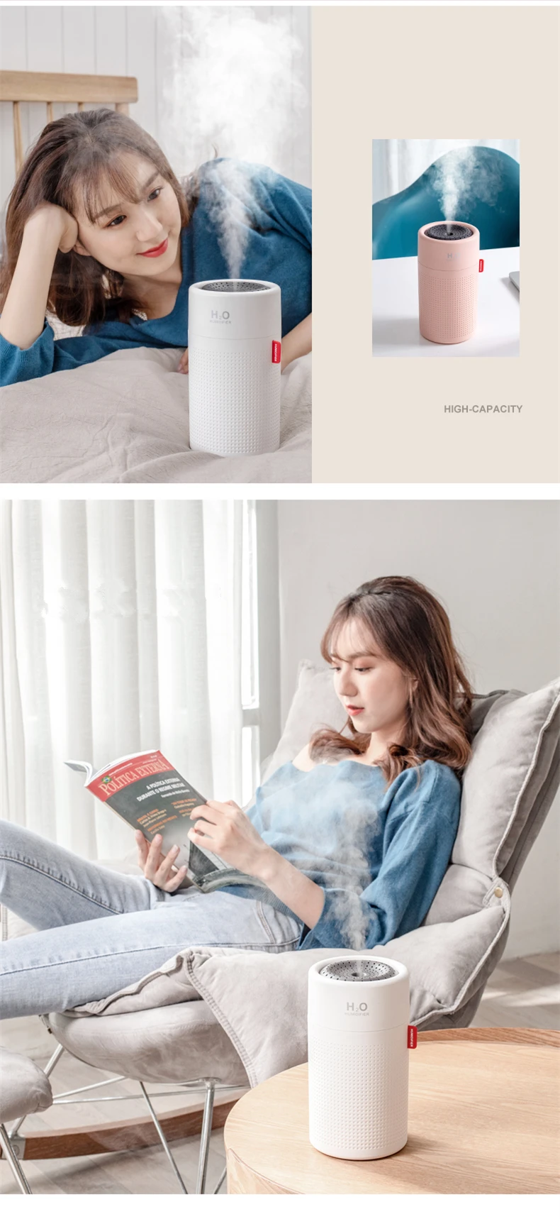 750ml 2000mah Rechargeable Humidifier Wireless Portable Ultrasonic