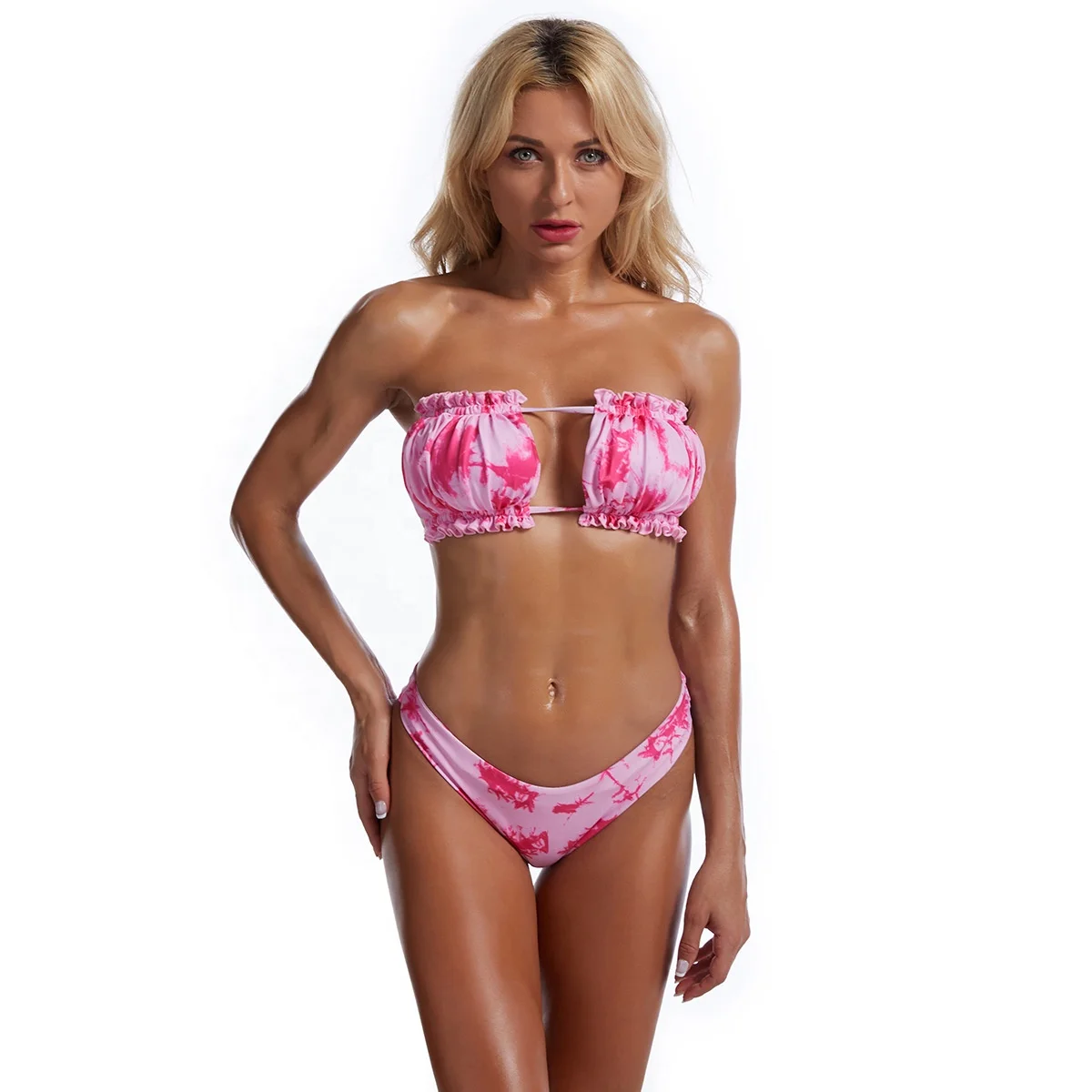 

Hot Sexy Girl Pink Tie Dye Bandage Micro Brazilian Bikini