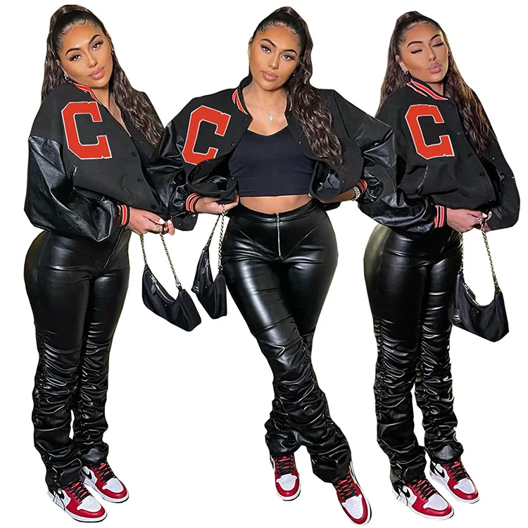 

Wholesale long sleeve trendy cool printed baseball clothes casual women's coat