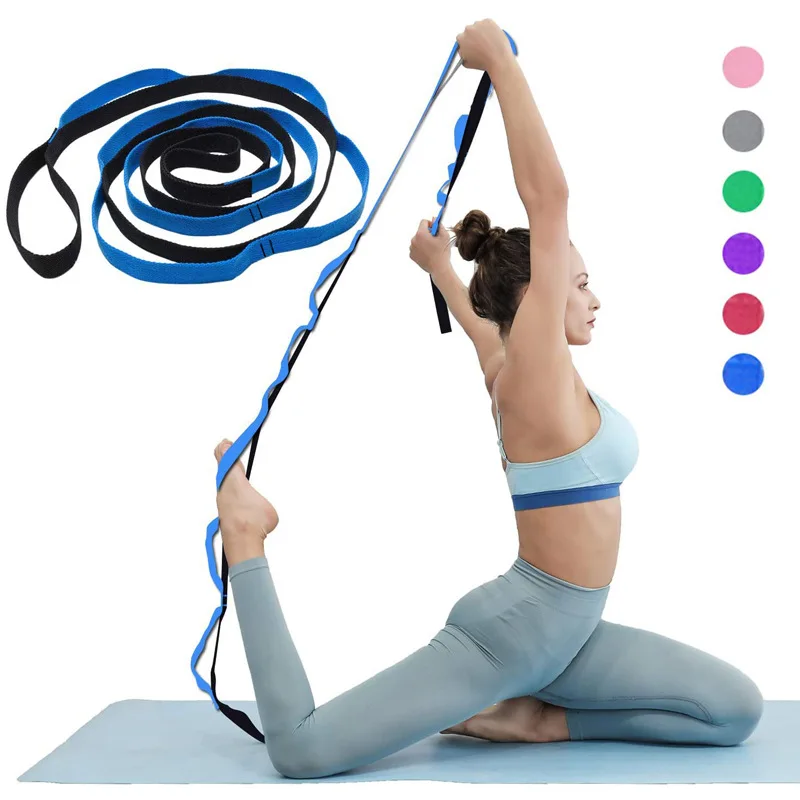 

Nylon Exercise Stretch Band Strap with 9 Loops for Yoga Physical Therapy Dance Workout Fitness Flexibility Training, Purple, pink, blue, etc
