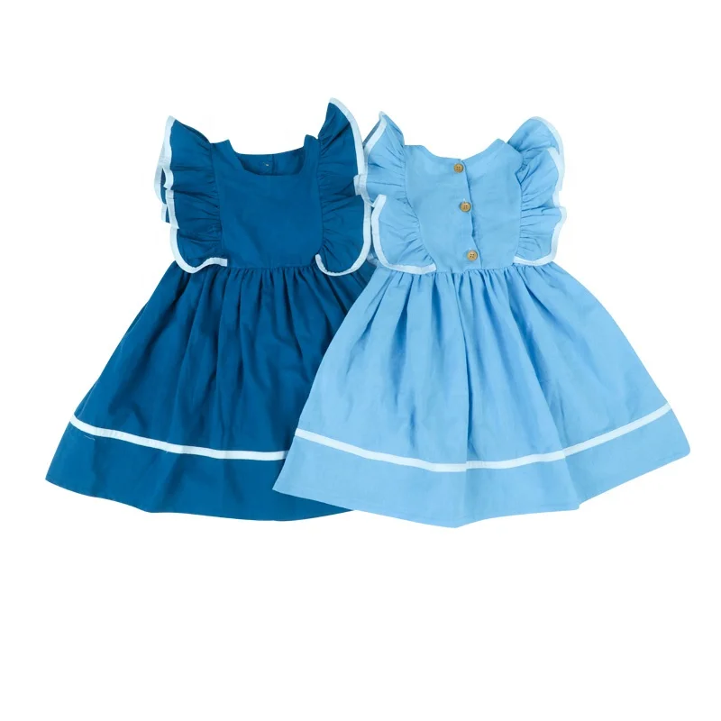 

wholesale 8 10 yrs old dress for girl white trim navy blue line frock dresses kids girl turkey dresses, As photo
