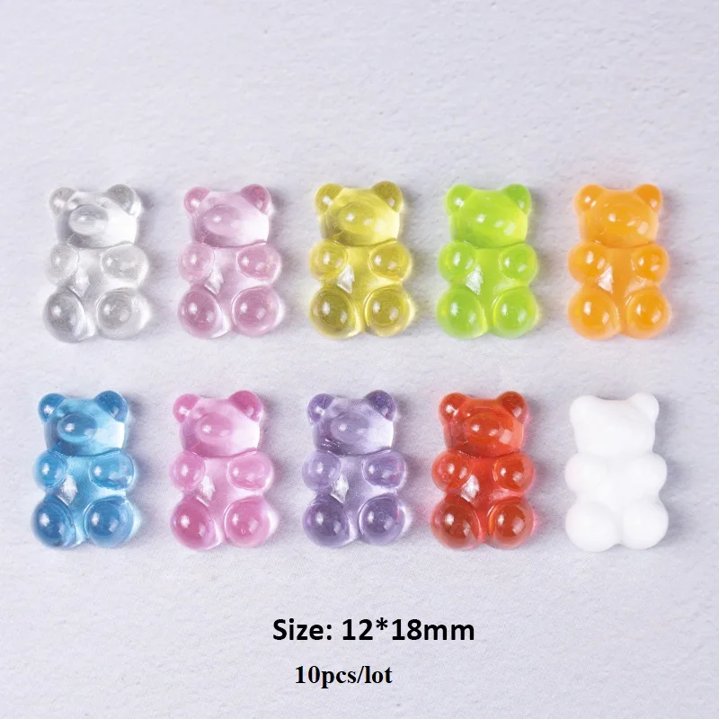 

10Pcs/Lot Kawaii 3D Gummy Bear Nail Art Charms Resin Jelly Bear Happy Sun Flower DIY Nails Decoration Luxury Nail Accessory, 3d butterfly charms nail