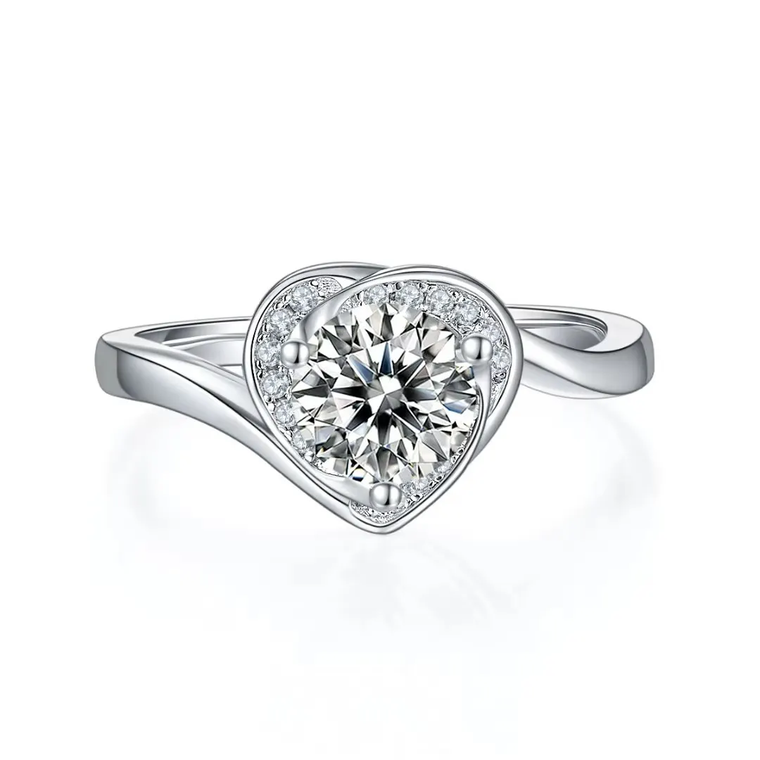 

New Trendy White Gold Plated Round 6.5mm Moissanite 1ct CZ stone jewelry 925 Sterling Silver Engagement Rings, Picture