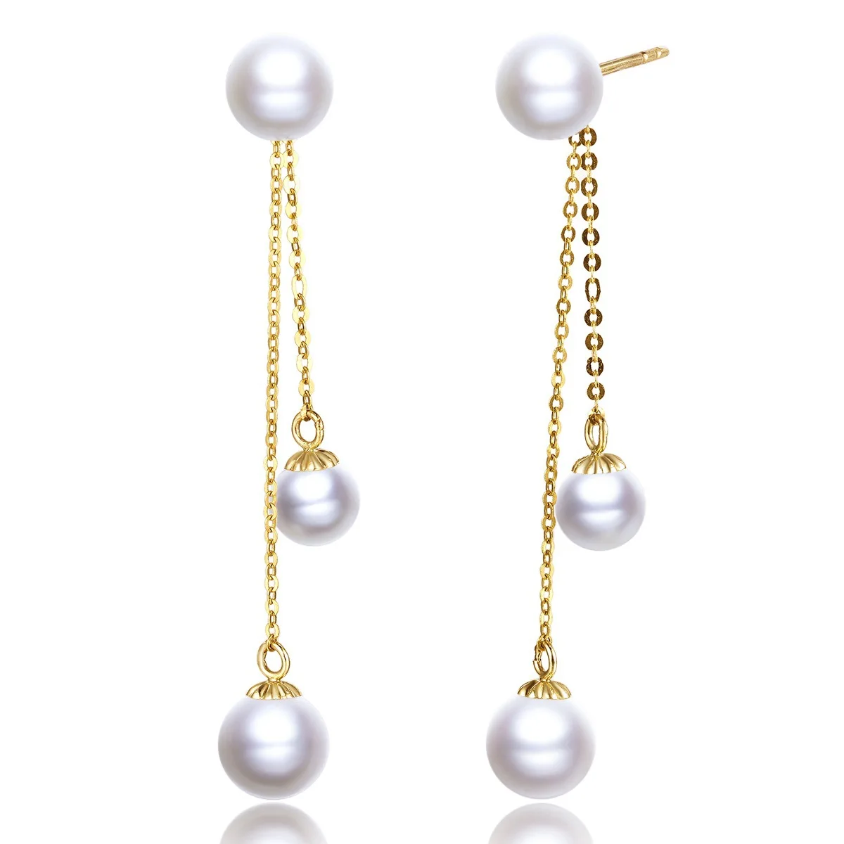

NINE'S Korea Custom Women Freshwater Pearl Drop Earring Jewelry Gold 18k Real Gold Women Pearl Earrings, Gold/rose gold