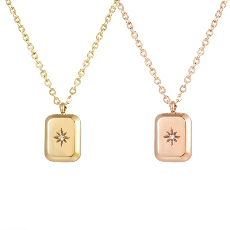 

MECYLIFE Vintage Classic Stainless Steel Square Zircon Pendant Dainty Fashion Women Luxury Sun Star Necklace, Gold,rose gold