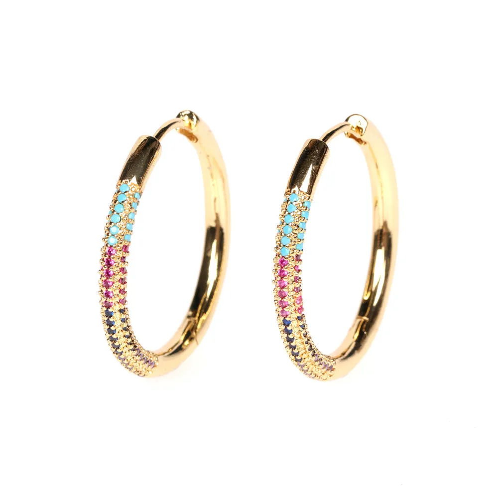 

EC1670 Rainbiw18K Gold plated CZ Circle Hoop earrings,Simple gold jewelry Diamond CZ Hoop earring for women