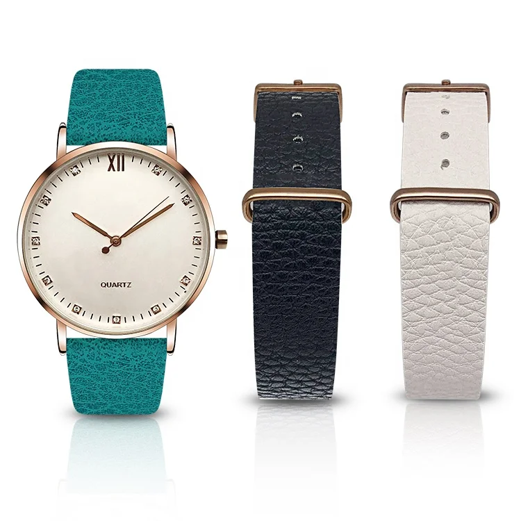 

Cheaper Geneva Interchangeable leather Straps Customized Wrist Watch Women Quartz Watches, Various