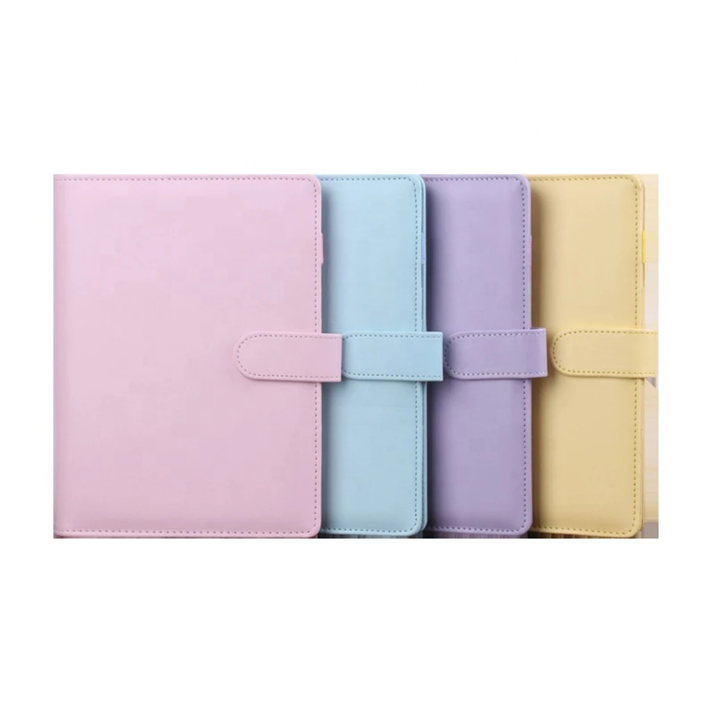 

Wholesale Notebook 6 Rings Spiral Business Planner Work Agenda Budget Binder Macaron Candy Color PU Leather Cover A5 A6 Binder, As per picture or as per requirement