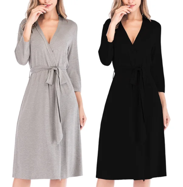 

Y176# Autumn winter robe new homewear women sleepwear loose pajamas home clothes three quarter sleeve splicing ladies nightgown