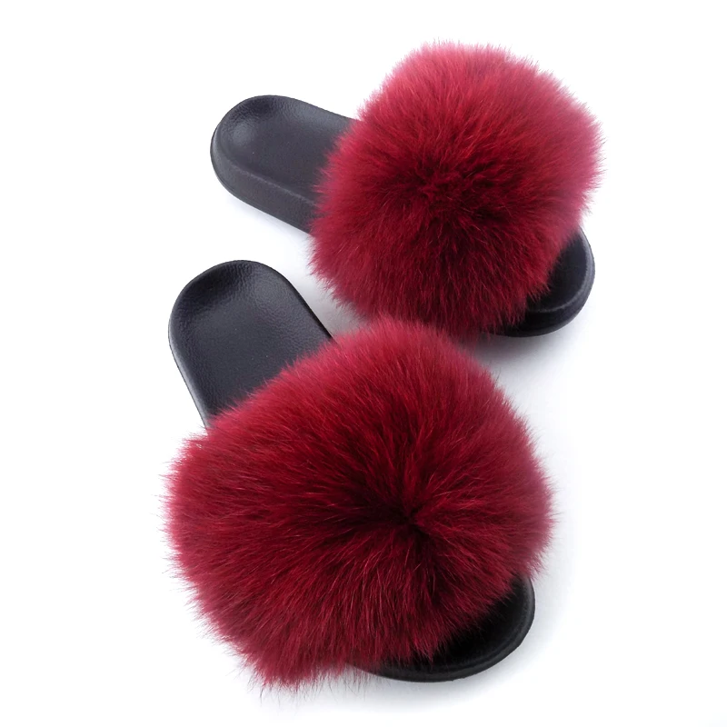 

trendy products 2021 real fox fur slippers for women furry slide, Chosen colors from our stock colors