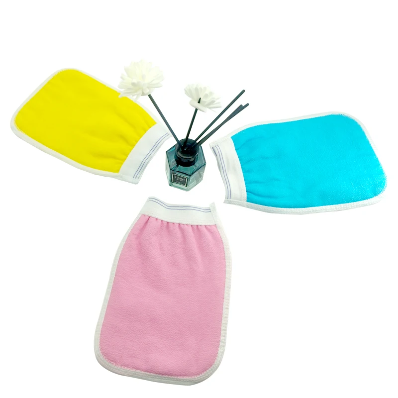 

2021 Hot sell two side colorful bath glove shower exfoliator with  logo