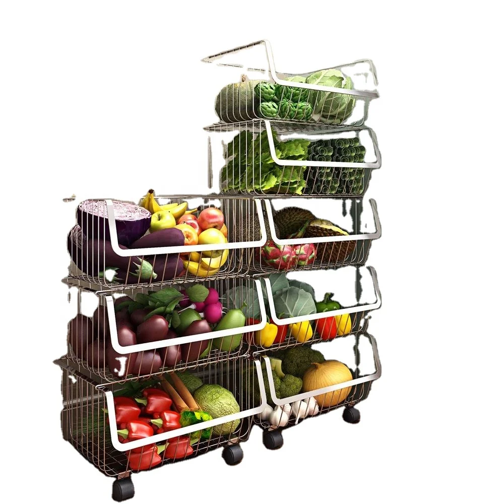 

Dropshipping 304 stainless steel kitchen rack household floor multi-layer storage rack vegetable rack storage basket, Natural