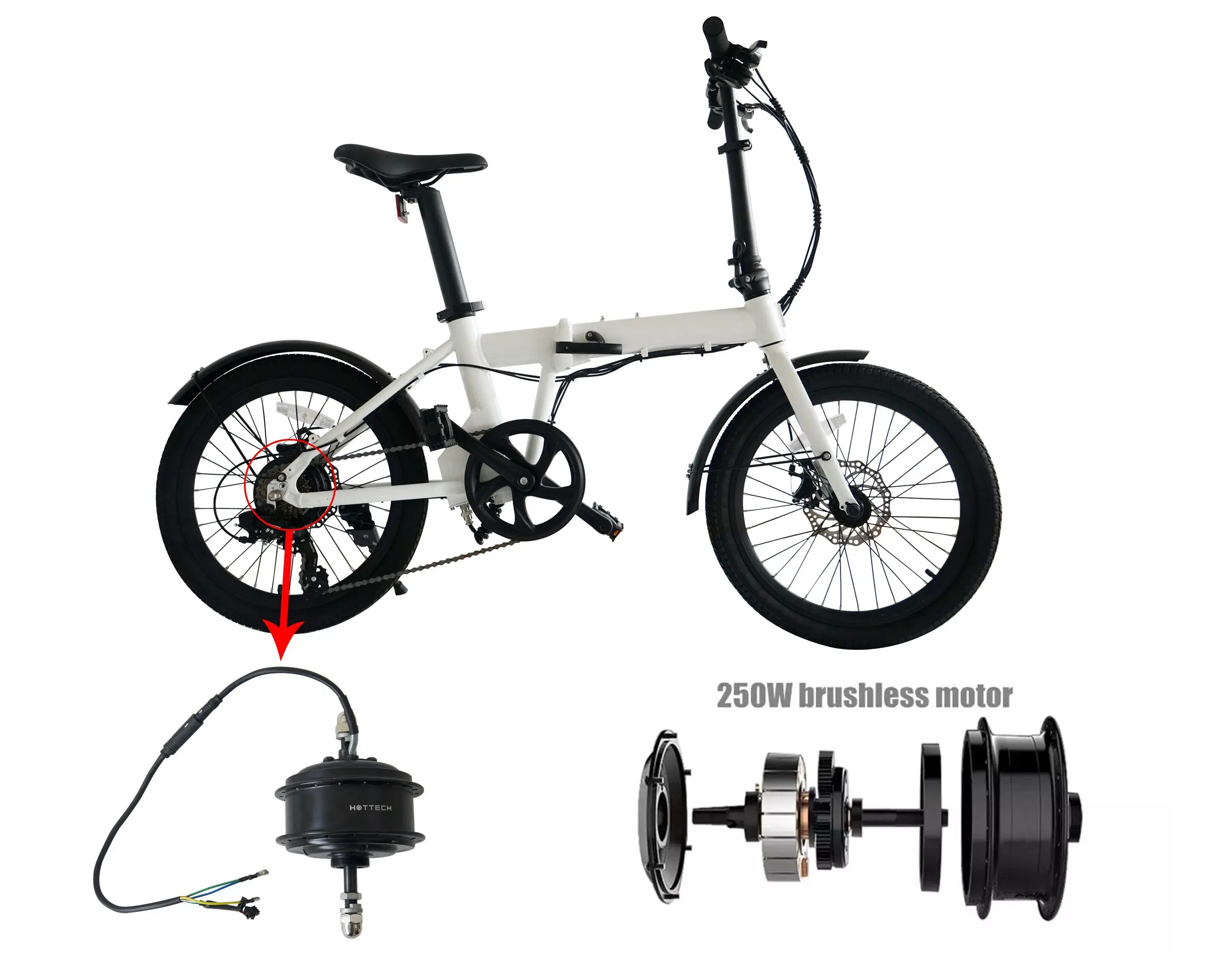 Hottech Ebike 20 Inch Folding Electric Dirt Bikes For Adults 250w