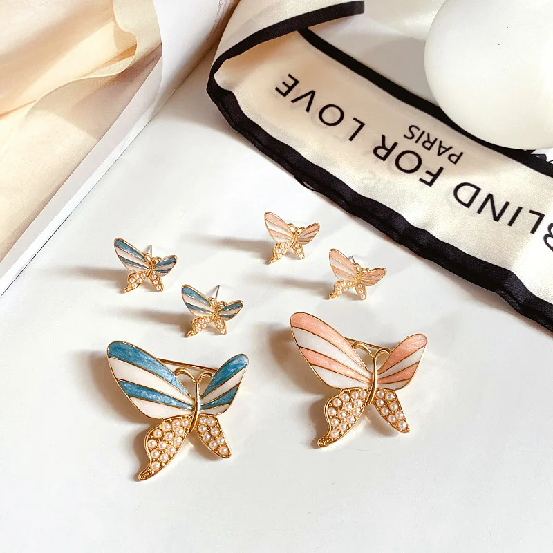 

Wholesale Retro National Tide Exquisite Butterfly Drop Glaze Enamel Pearl 925 Silver Needle Earrings