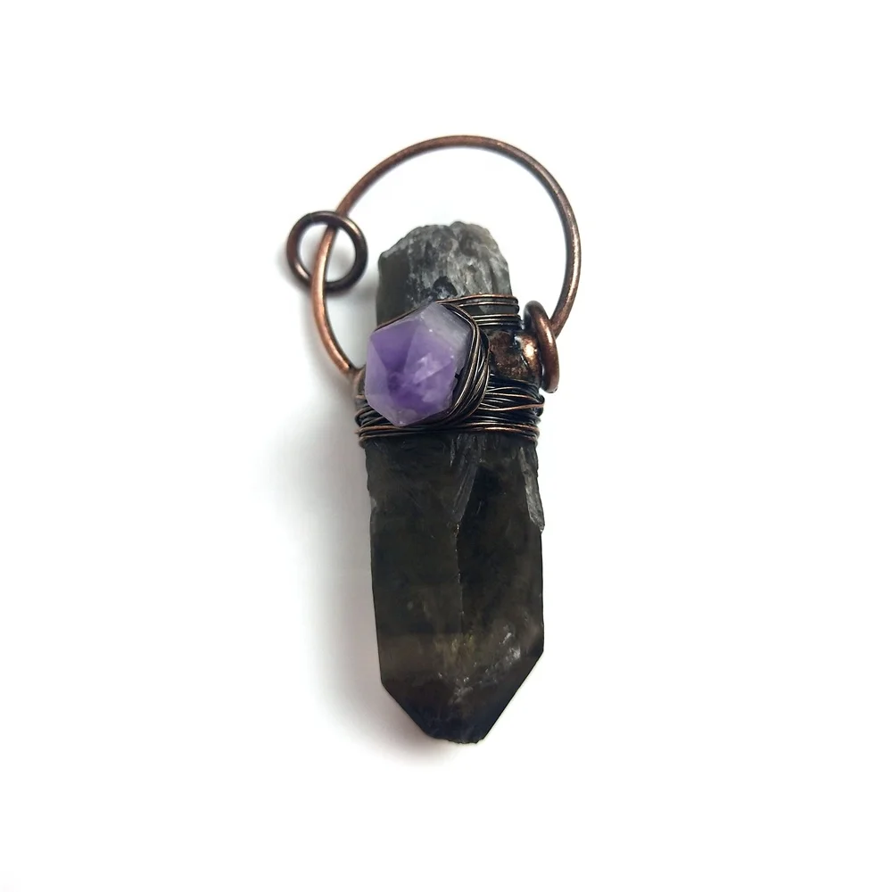 

Wholesale Natural Stone Smoky Quartz Crystal Agate Gemstone Point Amethyst wire wrapped Pendant beads Necklace for unisex gift, Multi