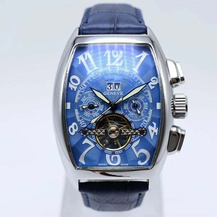 

Luxury leather band tourbillon mechanical watch day date skeleton automatic men watches gifts