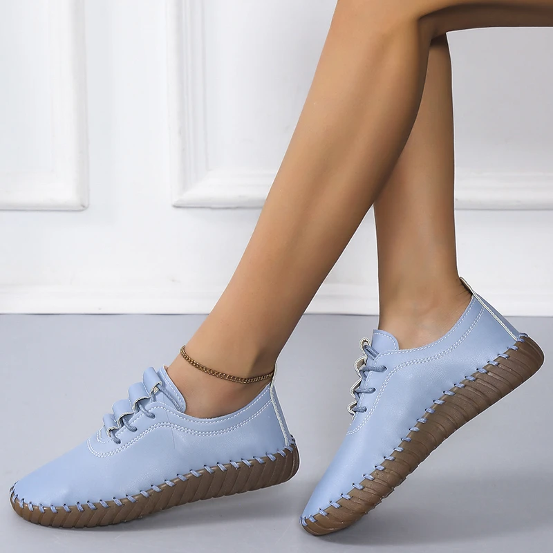 

Single shoes women 2021 soft sole soft surface new spring and autumn comfortable lace-up sewing sole small women's casual shoes