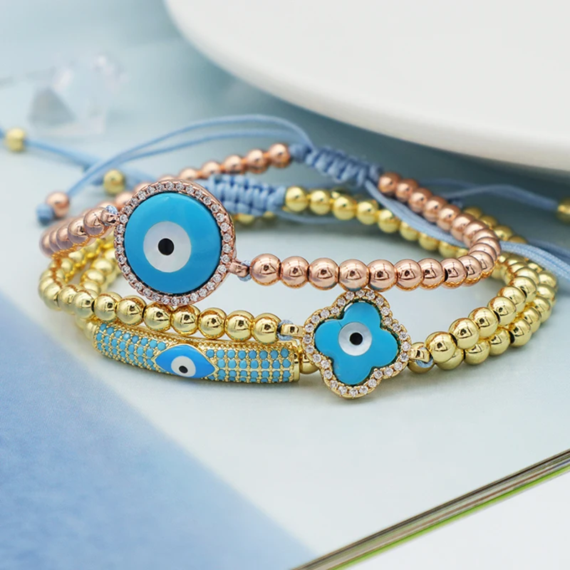 

Good quality factory wholesales bulk brass beads bracelet evils eyes charm bracelet evils eye, Rhodium