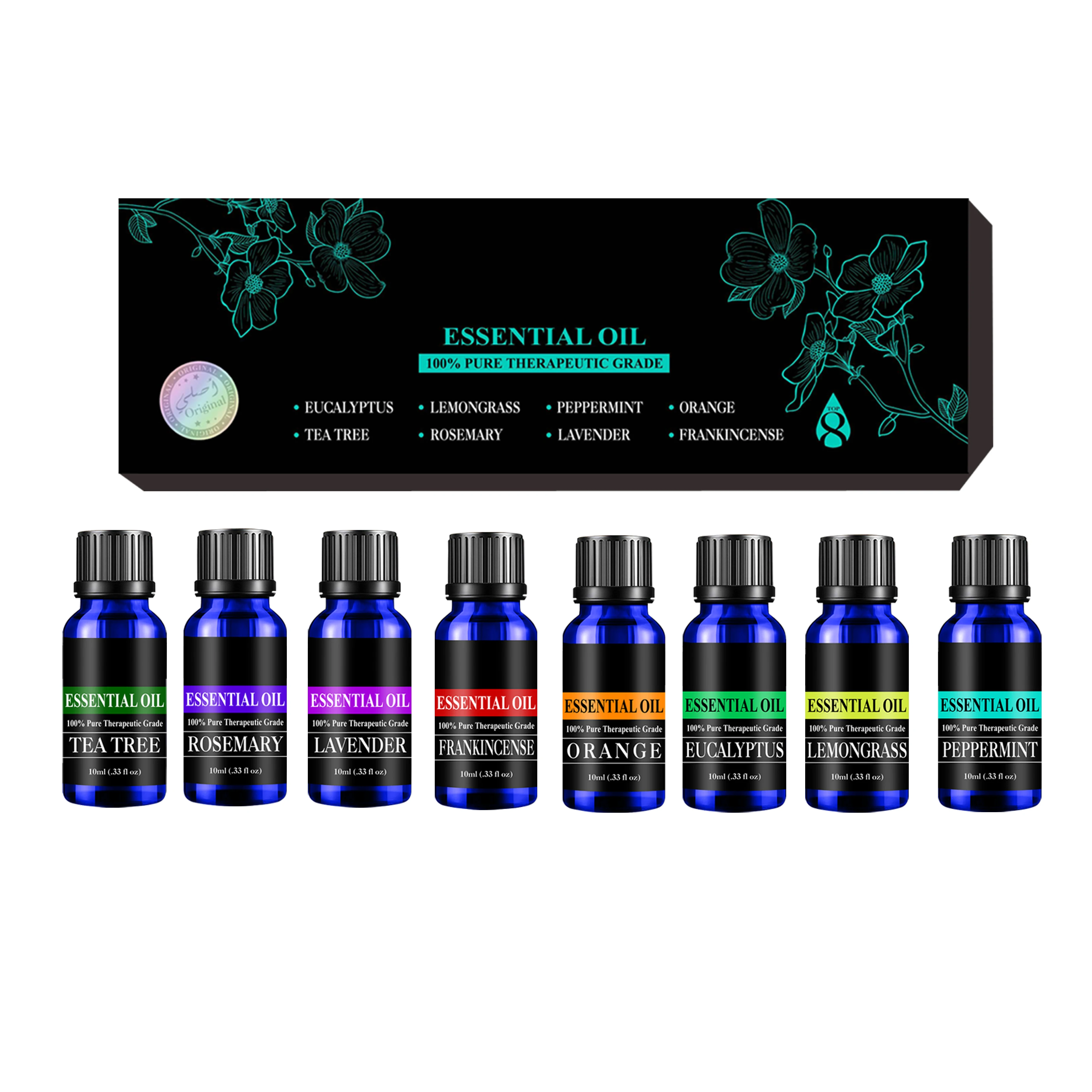 

Roushun Aromatherapy Top 8 Essential Oils 100% Pure & Therapeutic Grade - Basic Sampler Gift Set, Transparent color