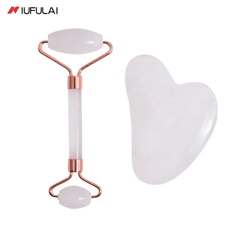 

NFL Trending Massager Products 2021 New Arrivals Beauty Facial Jade Roller Gua Sha Set, White