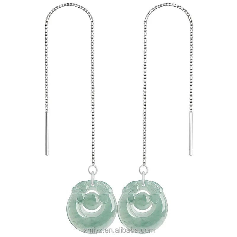 

Certified Grade A Natural Jade Blue Water Boy Meets Girl Hanging S925 Silver Inlay Ice Women's High-End Eardrop Earring