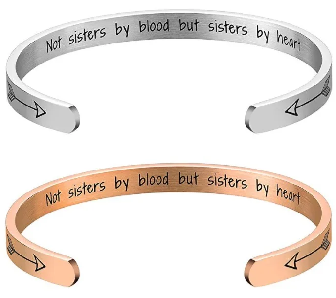 

Custom Stainless Steel Cuff Bangle Friendship Bracelets Gifts for Women Not Sisters by Blood but Sisters by Heart Best Friend, As the picturs