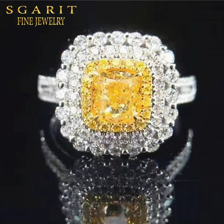 

Hot Sale SGARIT big brand wedding engagement diamond ring women GIA 1ct FLY VS Natural Yellow Diamond Ring Jewelry 18K Gold