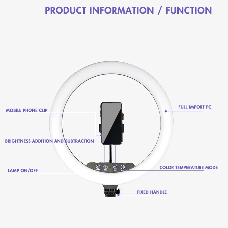 Touch and remote control photography 26W 20W 10W Dimmable ring light 18" 12" 10"
