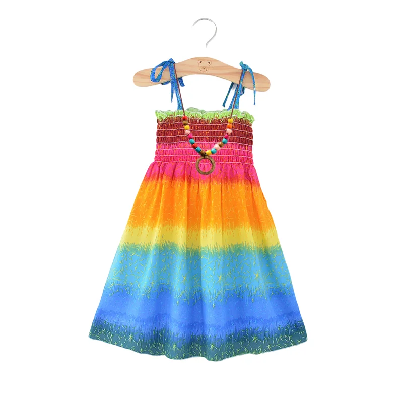 

Wholesale Price Cute Round Neck Children Girl Dress Design Custom Sleeveless Elastic Waistband Kids Clothing Dress