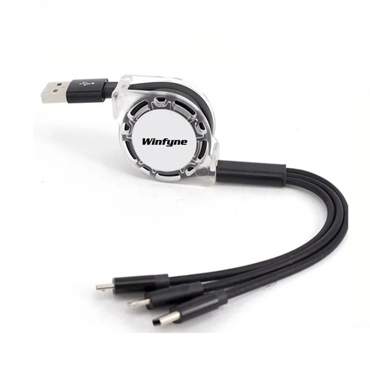 
Custom Logo Universal Retractable 3 in 1 Multi Multiple 3in1 USB Charging Charger Cable 